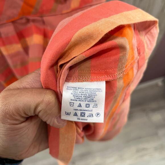 LANDS' END Striped Pink & Orange Womens Sundress Cotton Size 14 Petite Pockets - Picture 5 of 9